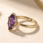 Load image into Gallery viewer, Marquise Amethyst Ring | 18k Gold Plated 925 Silver | Purple Gemstone Prong Setting Engagement Ring | Handmade Statement Ring For Women