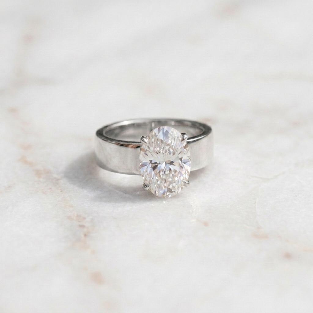 Men's Oval Moissanite Solitaire Ring | Wide Band Ring for Men | 18K Gold Plated 925 Silver | 3ct Diamond Alternative| Unisex Engagement Ring