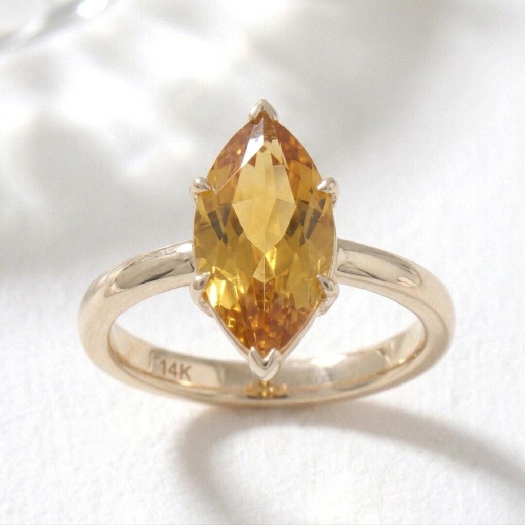Yellow Citrine Ring | Marquise Cut 18K Gold Plated | Sterling Silver Prong Set | November Birthstone | Statement Ring for Her | Minimalist