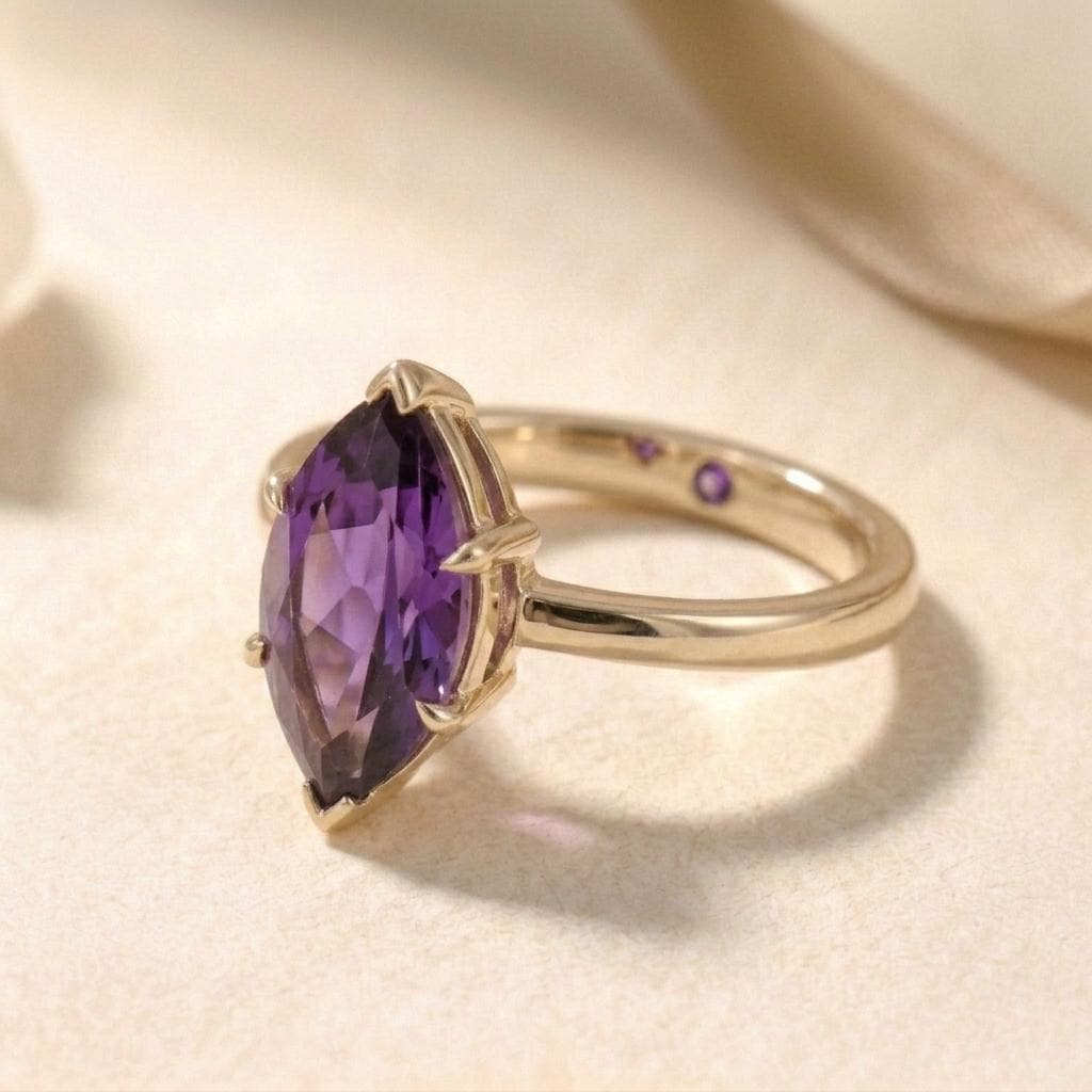 Marquise Amethyst Ring | 18k Gold Plated 925 Silver | Purple Gemstone Prong Setting Engagement Ring | Handmade Statement Ring For Women
