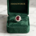 Load image into Gallery viewer, Oval Red Garnet Halo Ring 925 Silver | Moissanite Assent Halo Ring | Princess Diana Style Ring | Garnet Engagement Ring Gift Her