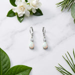 Load image into Gallery viewer, 925 Sterling Silver Pear White Natural Opal Lever Back Drop Earrings | CZ Accent  | October Birthstone | Gift For Her | Boho Bridal Earrings