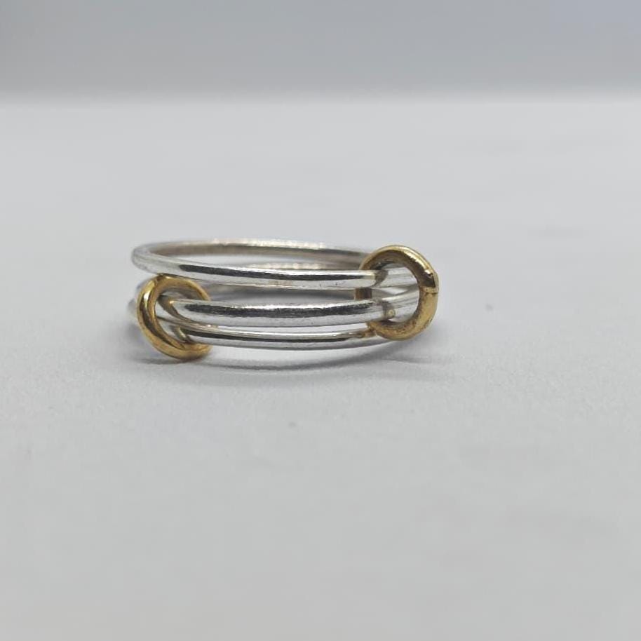 Two Tone Stacking Ring Set | Sterling Silver Gold Band | Minimalist Dainty Rings | Handmade Gift For Her | Interlocking Band Jewelry