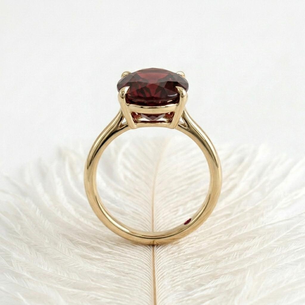 Elegant Oval Garnet Ring, 14K Gold Plated 925 Sterling Silver, January Birthstone Engagement Ring