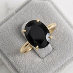 Load image into Gallery viewer, Black Onyx Oval Solitaire Ring 14k Gold Plated | 925 Sterling Silver Gemstone Ring | Alternative Engagement Ring Women | Statement Ring Gift