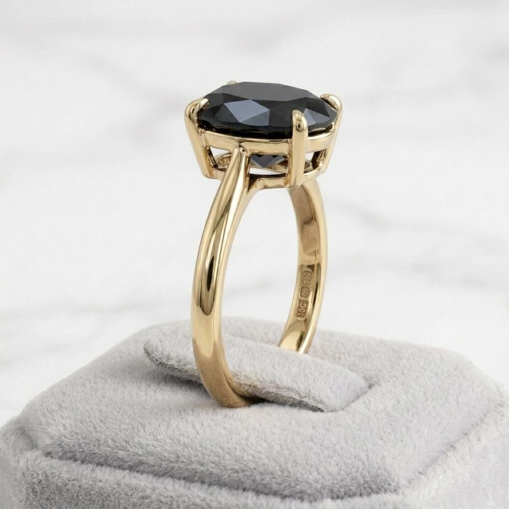 Black Onyx Oval Solitaire Ring 14k Gold Plated | 925 Sterling Silver Gemstone Ring | Alternative Engagement Ring Women | Statement Ring Gift