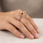 Load image into Gallery viewer, Bird Ring Ruby Emerald 925 Silver | Parrot Statement Ring | Ruby Eternity Band | Gemstone Cocktail Ring | Unique Animal Ring Gift For Her