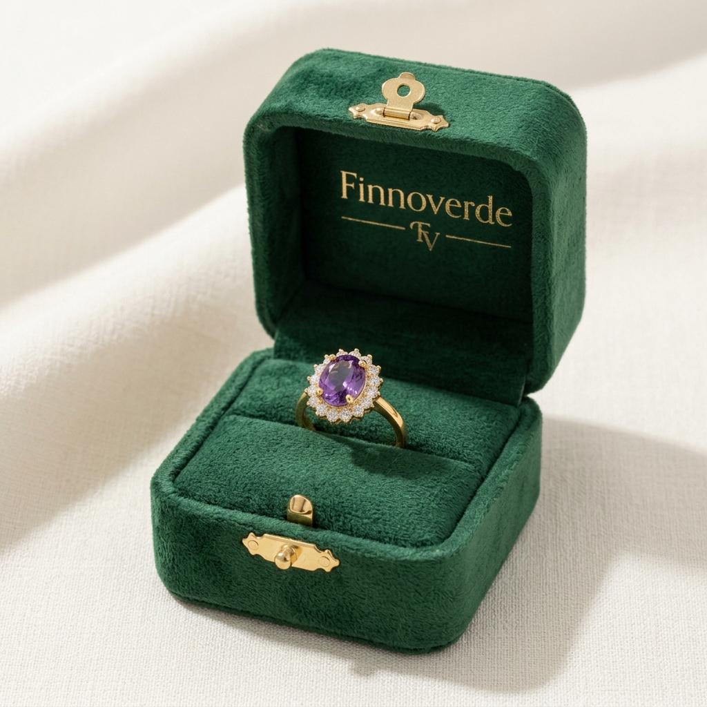 Oval Amethyst Halo Ring | 925 Silver Gold Plated | February Birthstone | Cluster Ring | Amethyst Engagement Ring | Gift For Wife