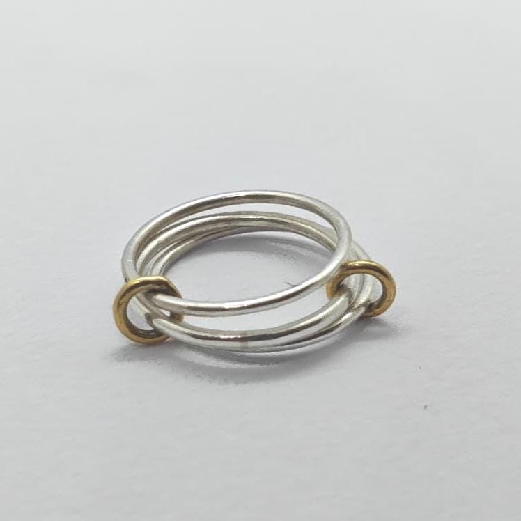 Two Tone Stacking Ring Set | Sterling Silver Gold Band | Minimalist Dainty Rings | Handmade Gift For Her | Interlocking Band Jewelry