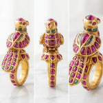 Load image into Gallery viewer, Handcrafted Mughal Parrot Ring | Ruby &amp; Emerald 925 Sterling Silver Statement Jewelry