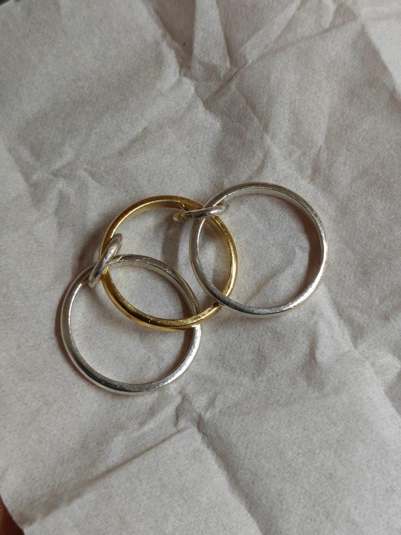 Two‑Tone Sterling Silver Multi Band Ring with Gold  Ring|  Valentine's day Gift| Minimalist Jewelry Ring For Her| Interlock Ring