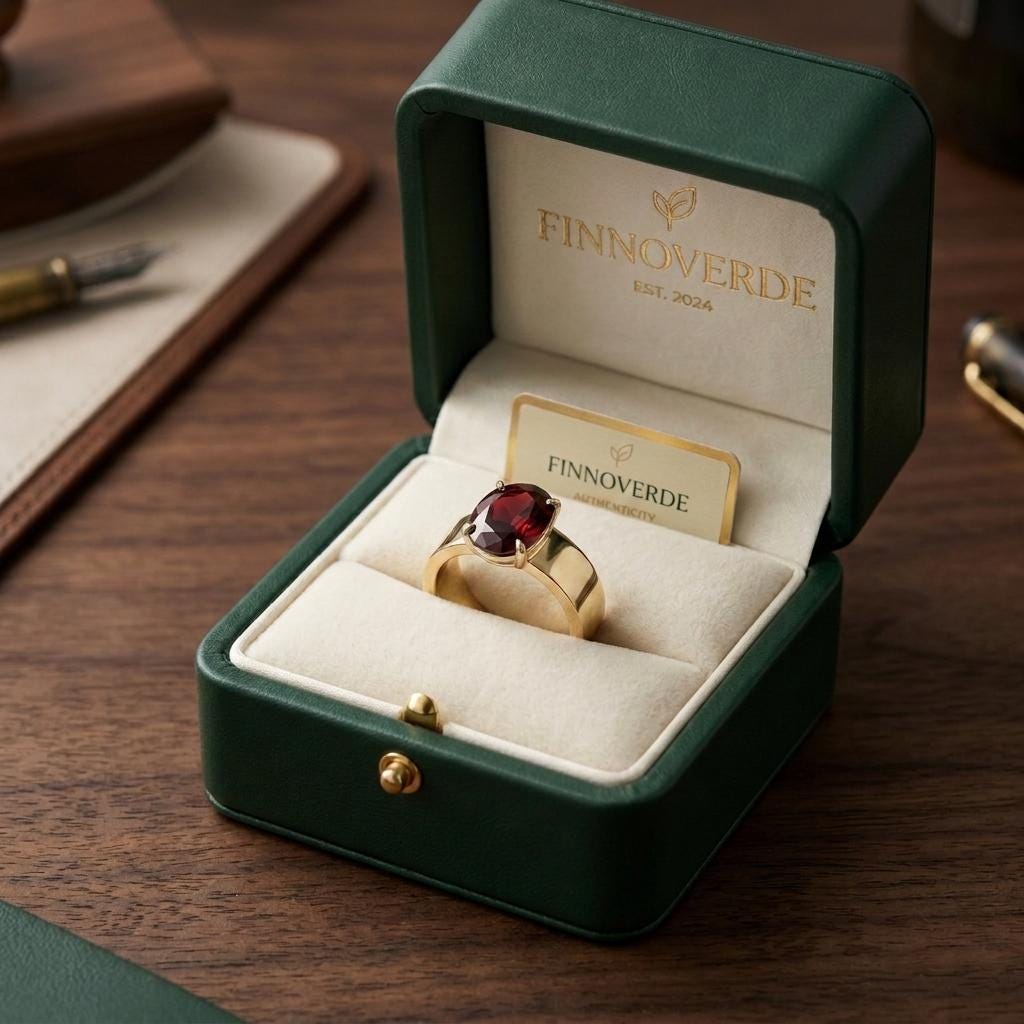 Men's Oval Garnet Solitaire Ring |  Wide Cigar Band Ring for Men | 18K Gold Plated 925 Silver | Red Gemstone Ring | Unisex Statement Ring