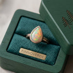 Load image into Gallery viewer, Natural Fire Opal Ring | Pear Cut Opal Bezel Ring Sterling Silver | Rose Gold Plated Ring | Engagement Ring | Boho Opal Ring