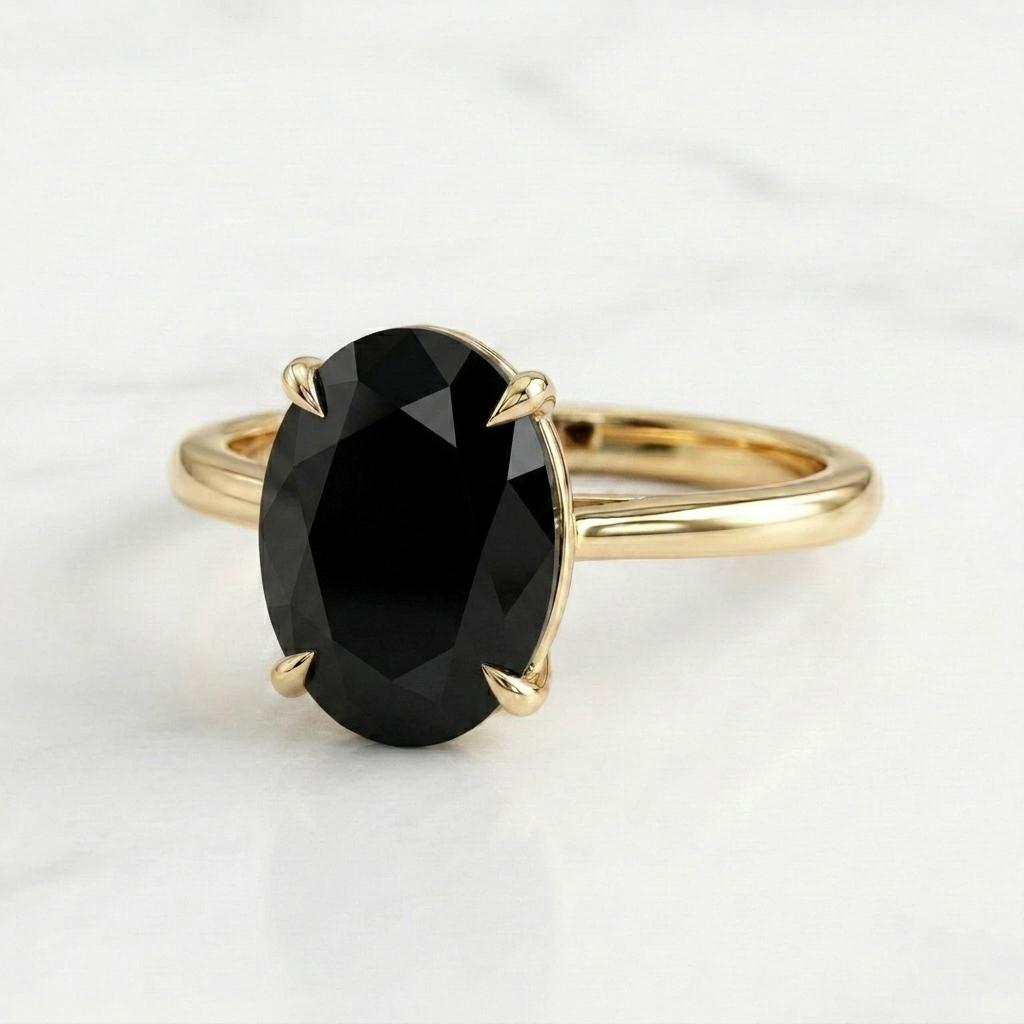 Black Onyx Oval Solitaire Ring 14k Gold Plated | 925 Sterling Silver Gemstone Ring | Alternative Engagement Ring Women | Statement Ring Gift