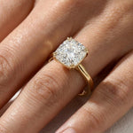 Load image into Gallery viewer, 2CT Cushion Cut Moissanite Engagement Ring | 14k Gold Plated Solitaire | Vintage Filigree Double Prong Ring | Sterling Silver | Anniversary