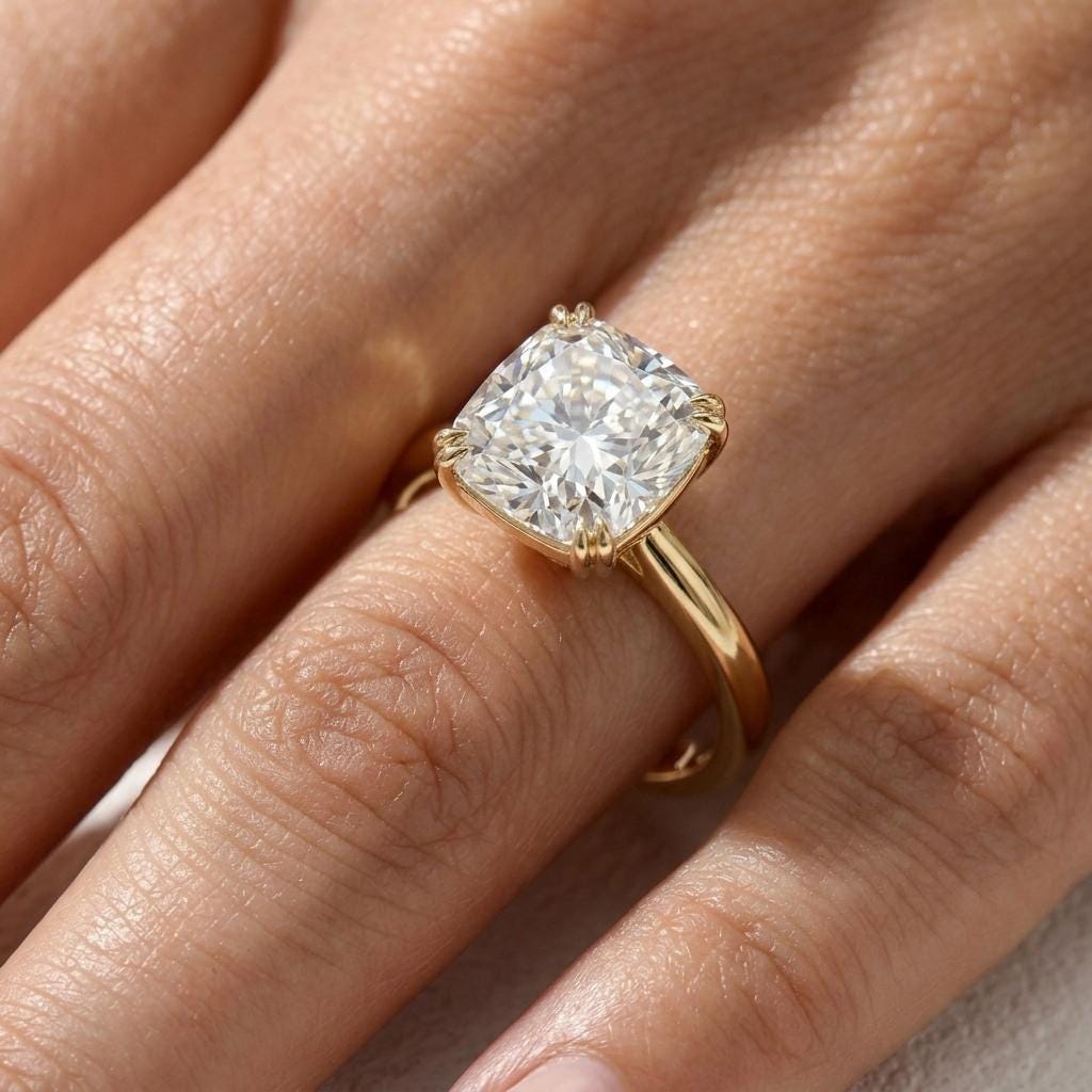 2CT Cushion Cut Moissanite Engagement Ring | 14k Gold Plated Solitaire | Vintage Filigree Double Prong Ring | Sterling Silver | Anniversary