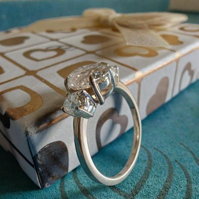 3CT Oval Moissanite Engagement Ring | Three Stone Lab Diamond Alternative | 925 Sterling Silver Wedding Band | Anniversary Gift For Her