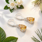 Load image into Gallery viewer, Pear Cut Citrine Earrings | 925 Sterling Silver Lever back Earrings | Yellow Gemstone Dangle  | Teardrop Citrine Jewelry | Birthstone Gift