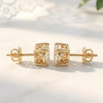 Load image into Gallery viewer, Moissanite Stud Earrings Gold | Round Brilliant Filigree Basket Setting | 18k Gold Plated 925 Silver | Bridal Earrings | Gift For Her