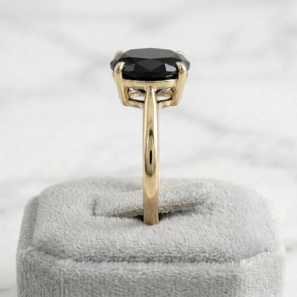 Black Onyx Oval Solitaire Ring 14k Gold Plated | 925 Sterling Silver Gemstone Ring | Alternative Engagement Ring Women | Statement Ring Gift