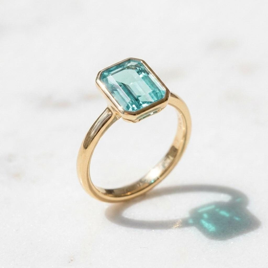 Tear Blue Topaz Ring Gold | Emerald Cut Bezel Solitaire | 18k Gold plated 925 Silver | Statement Ring | Birthday gift for her