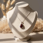 Load image into Gallery viewer, Red Garnet Pendant Necklace | Pear Cut Halo Pendant | 925 Sterling Silver | Garnet Jewelry | January Birthstone Gift | Statement Necklace