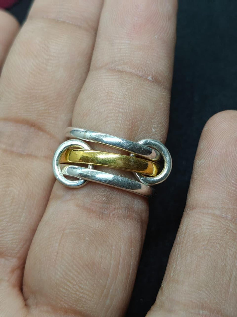 Two‑Tone Sterling Silver Multi Band Ring with Gold  Ring|  Valentine's day Gift| Minimalist Jewelry Ring For Her| Interlock Ring