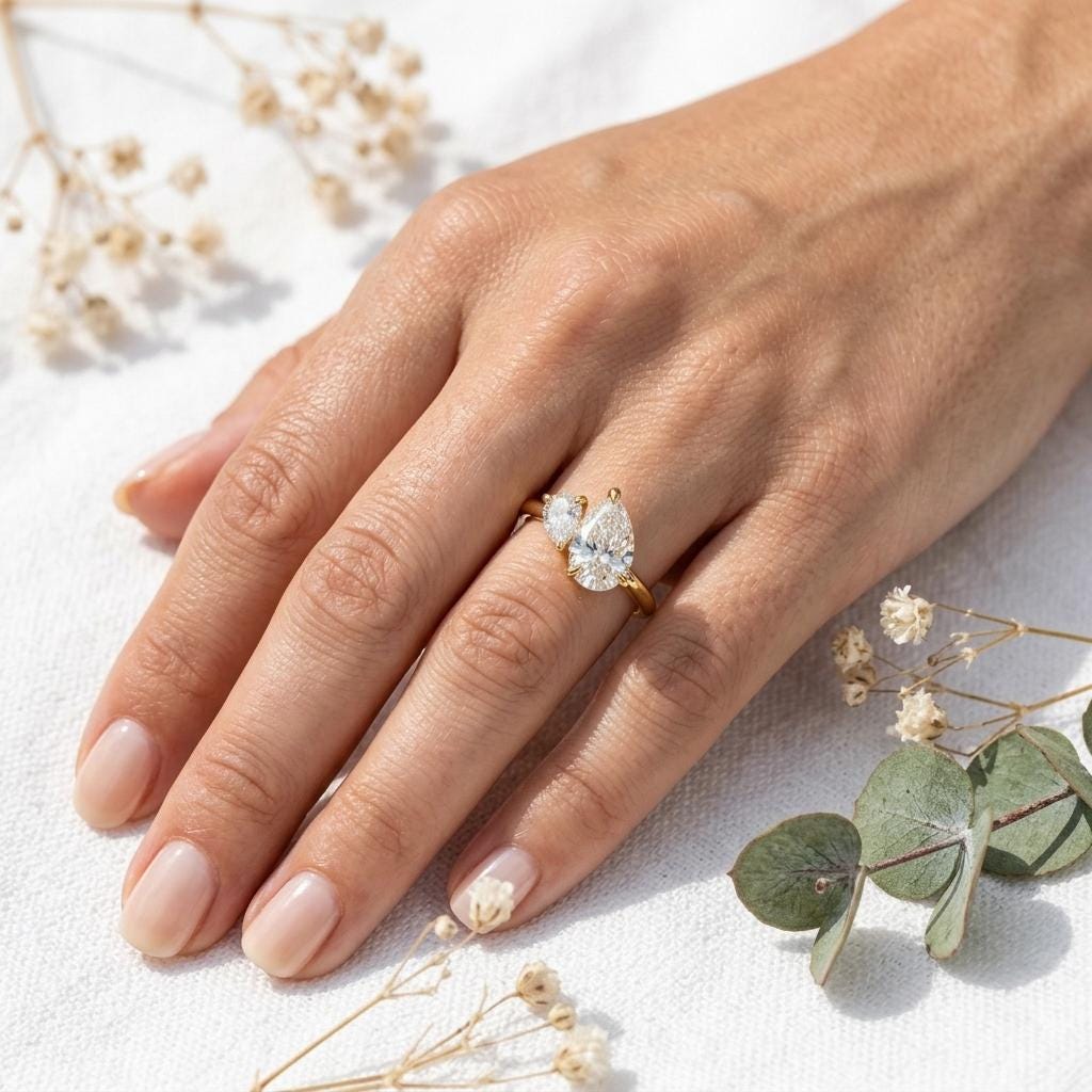 Pear Moissanite Toi et Moi Ring | Rose Gold Engagement Ring | Double Stone Ring For Women | Pear Cut Diamond Alternative  | Promise Ring