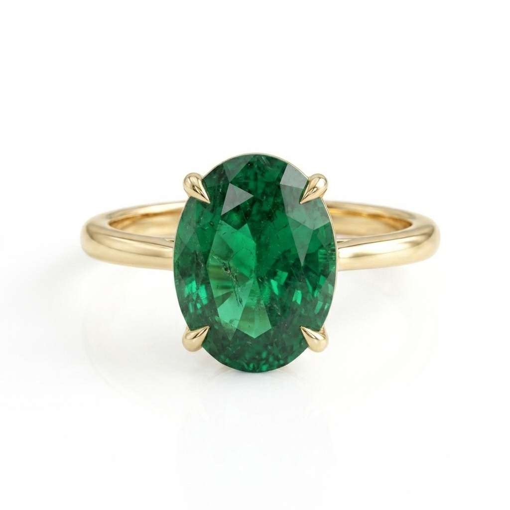 Oval Green Emerald Solitaire Ring
