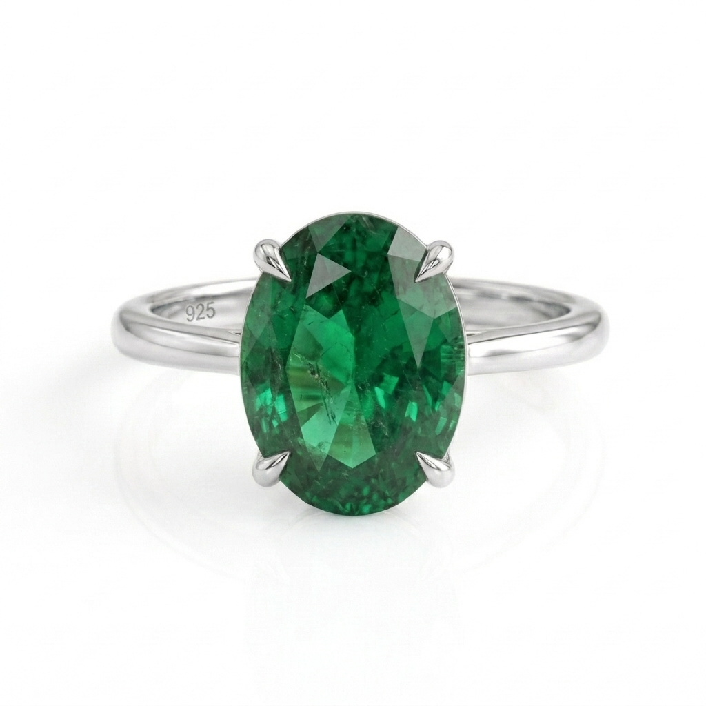 Oval Green Emerald Solitaire Ring
