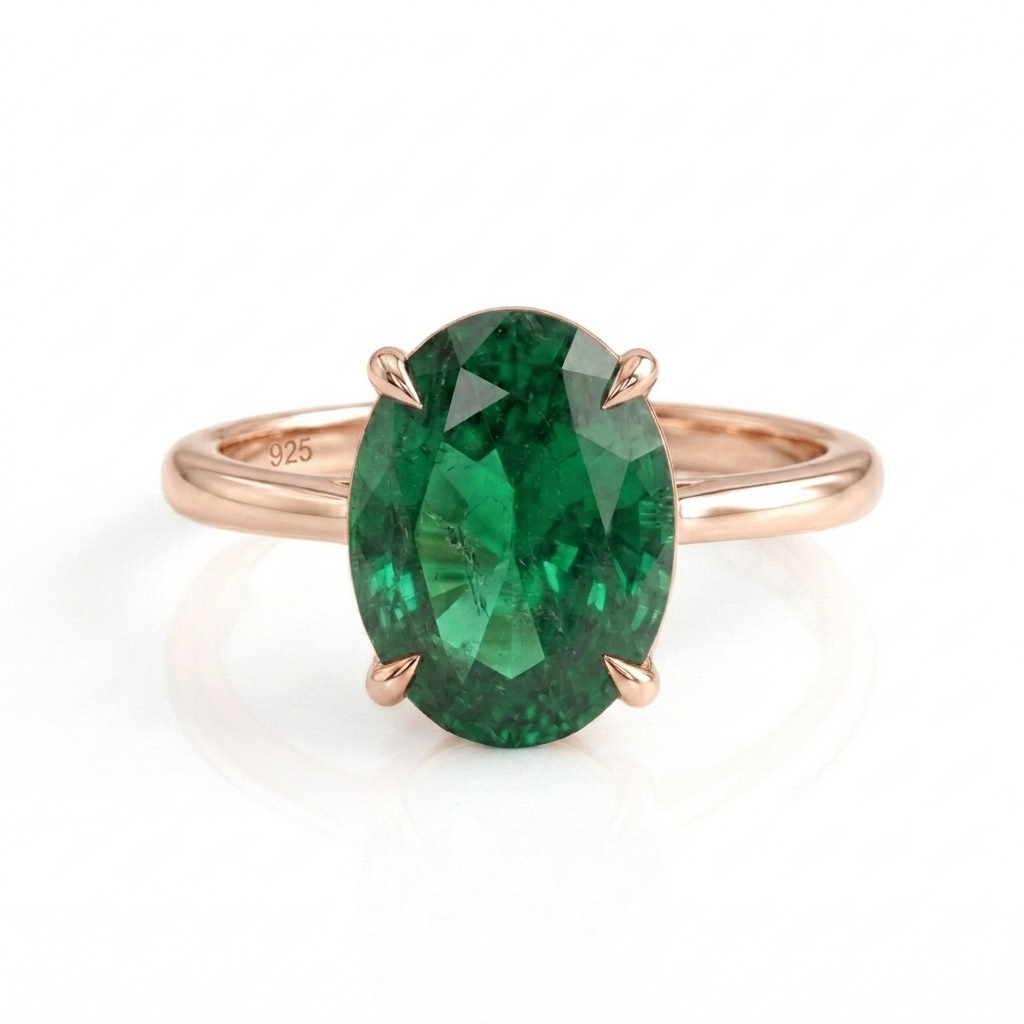 Oval Green Emerald Solitaire Ring