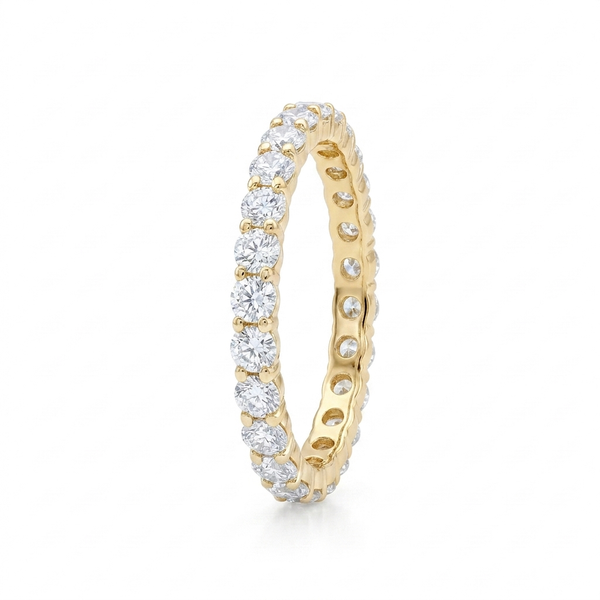 Moissanite Stackable Band in 14K Gold Vermeil,  925 Sterling Silver, Prong Setting