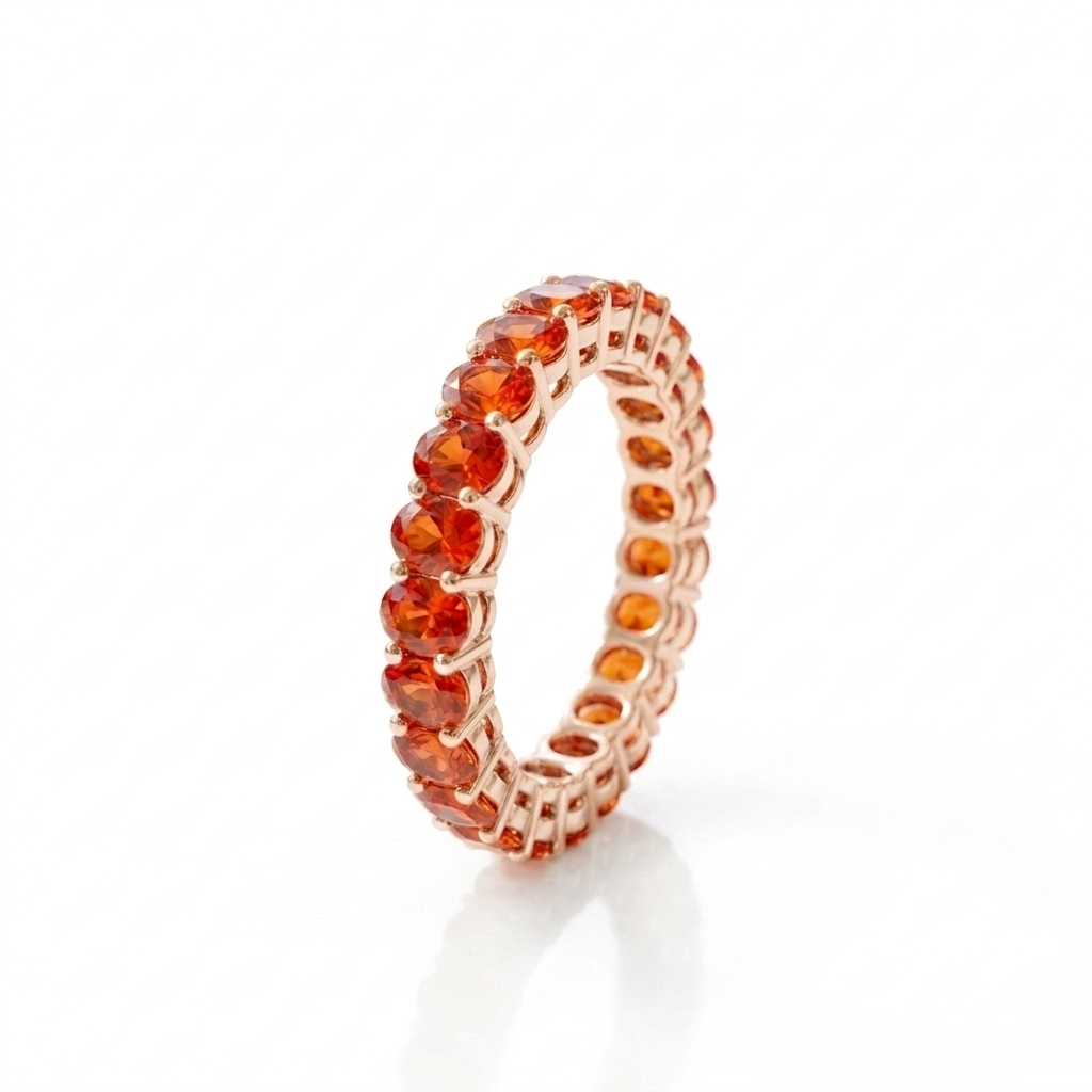 Red Garnet Oval Eternity Band | 925 Sterling Silver