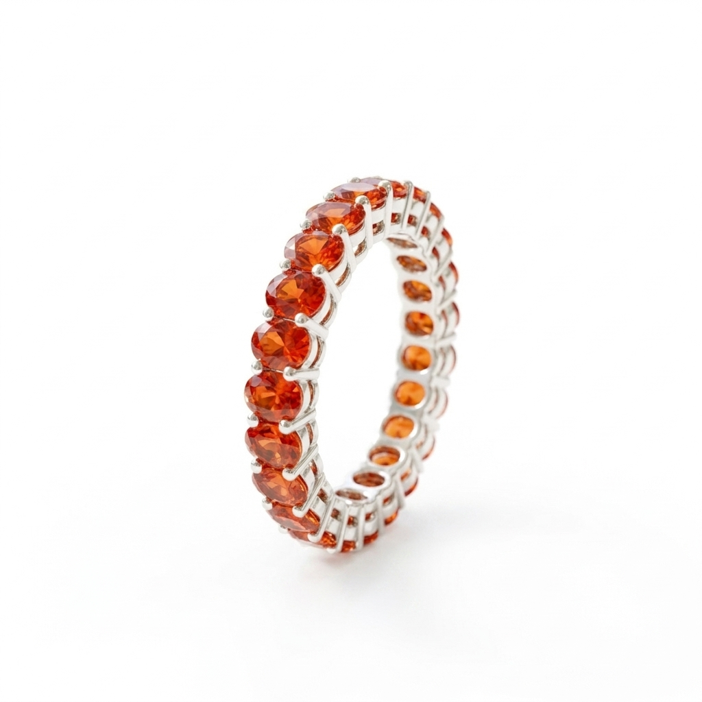 Red Garnet Oval Eternity Band | 925 Sterling Silver