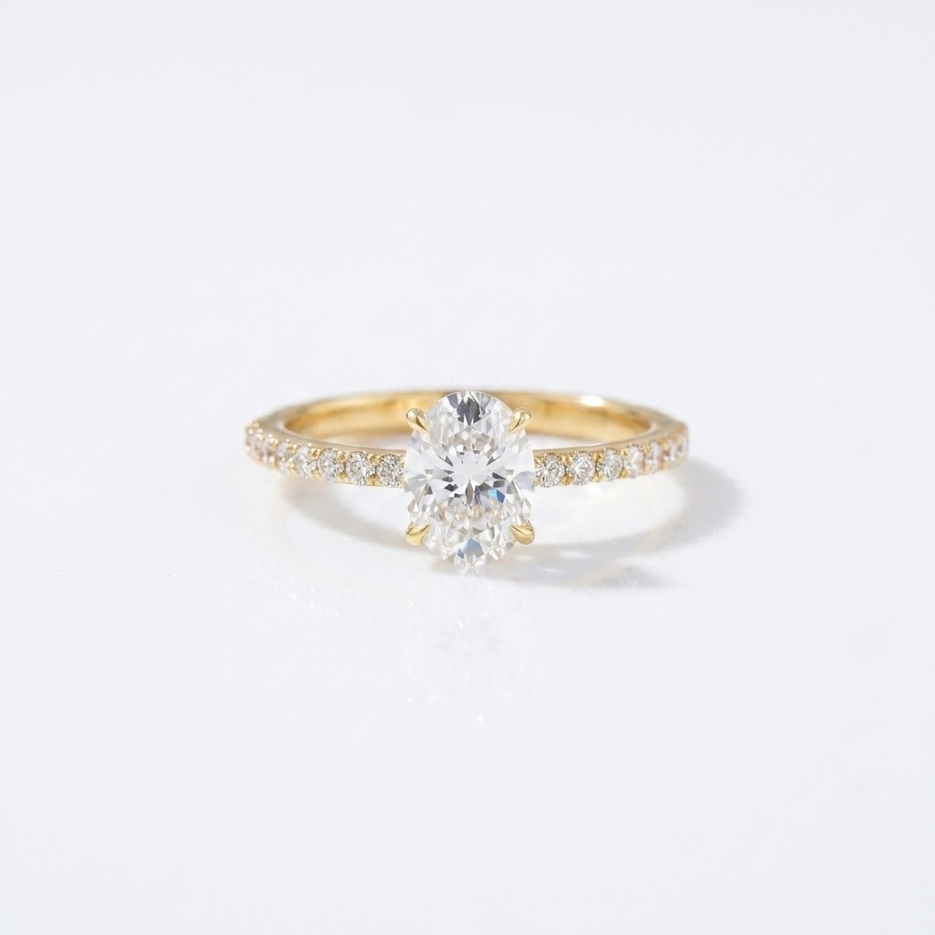 Oval Moissanite Pave Engagement Ring