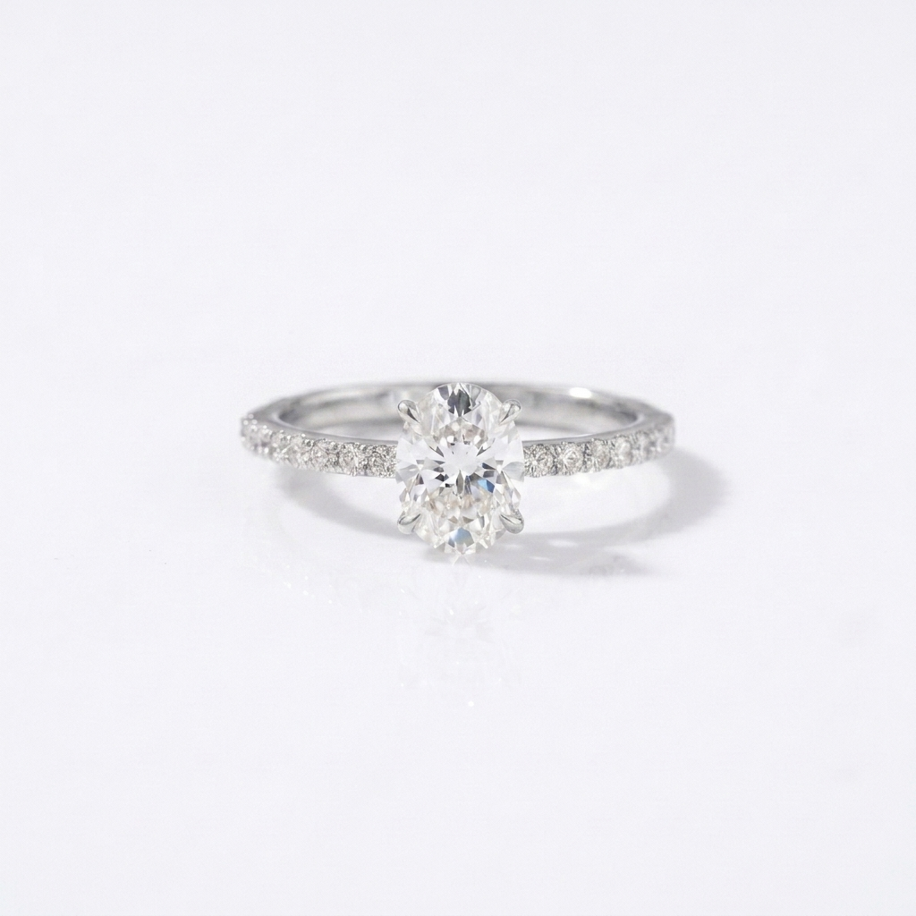 Oval Moissanite Pave Engagement Ring