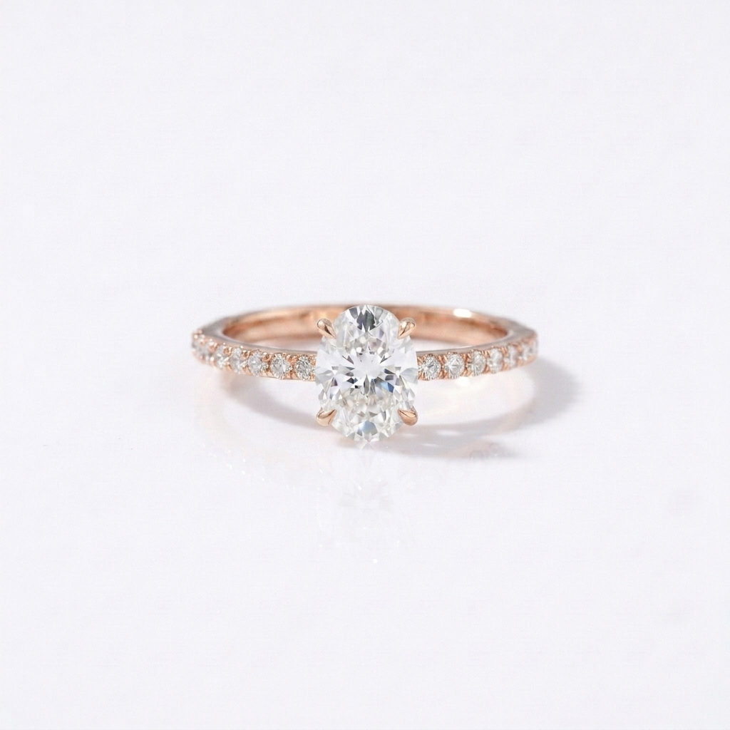 Oval Moissanite Pave Engagement Ring