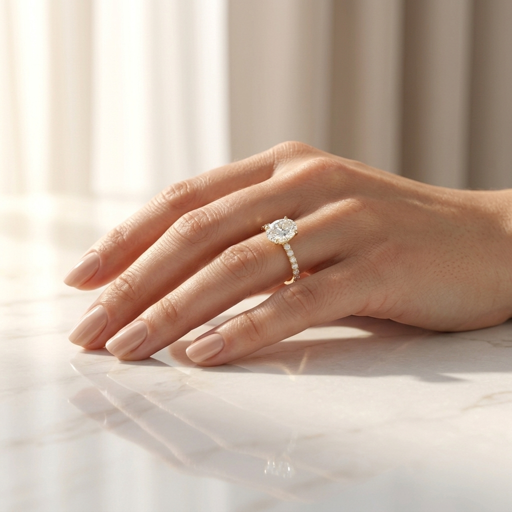 Oval Moissanite Pave Engagement Ring