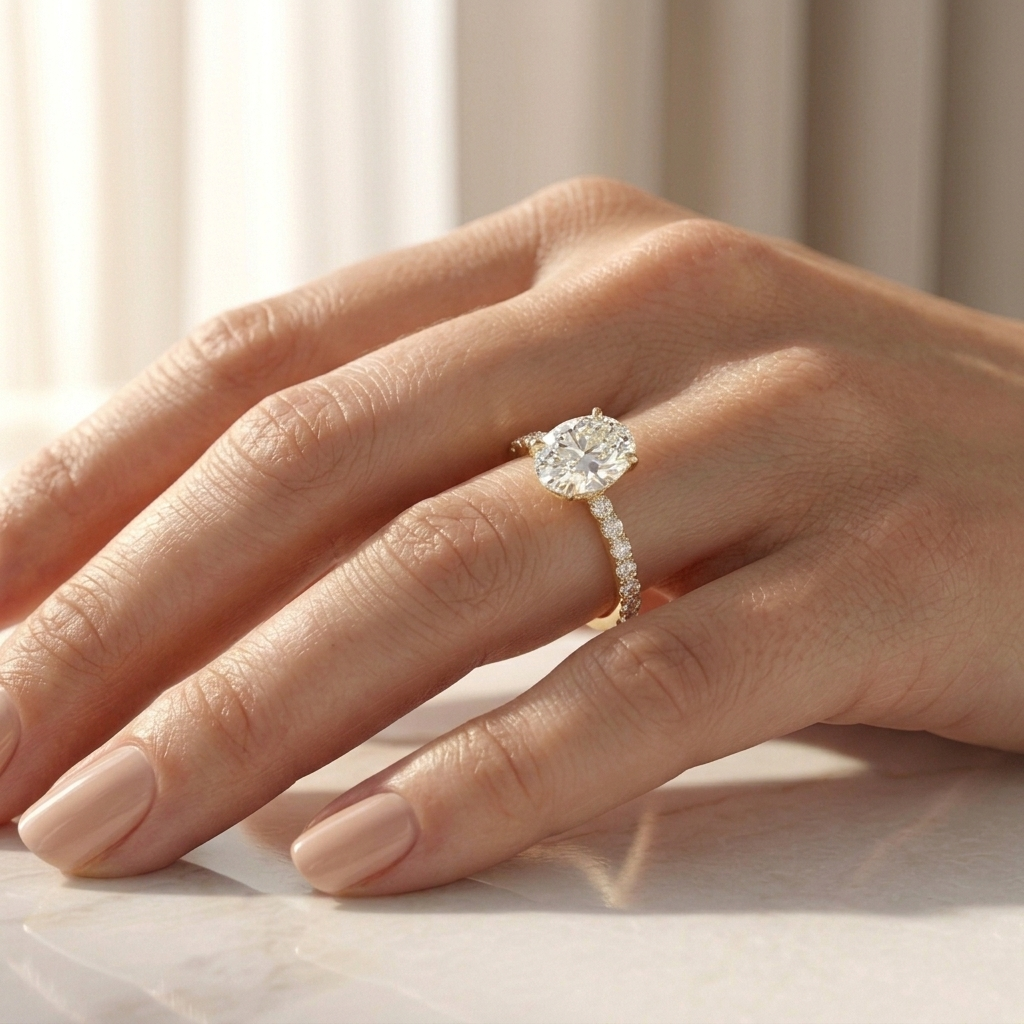 Oval Moissanite Pave Engagement Ring