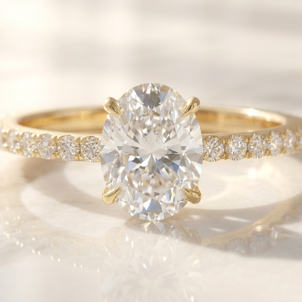 Oval Moissanite Pave Engagement Ring