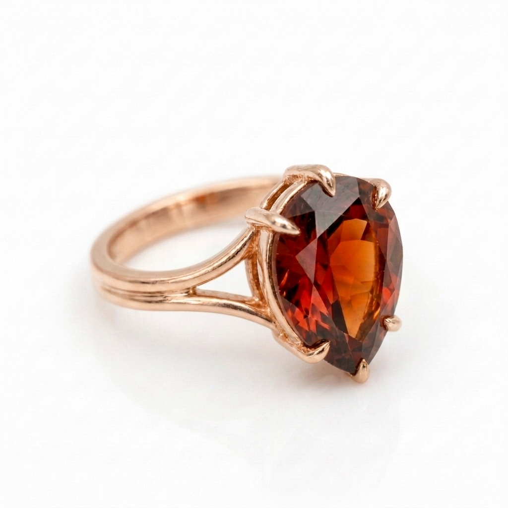 Pear Cut Red Garnet Split Shank Solitaire Ring