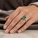 Load image into Gallery viewer, Oval Lab Emerald Pavé Band Ring