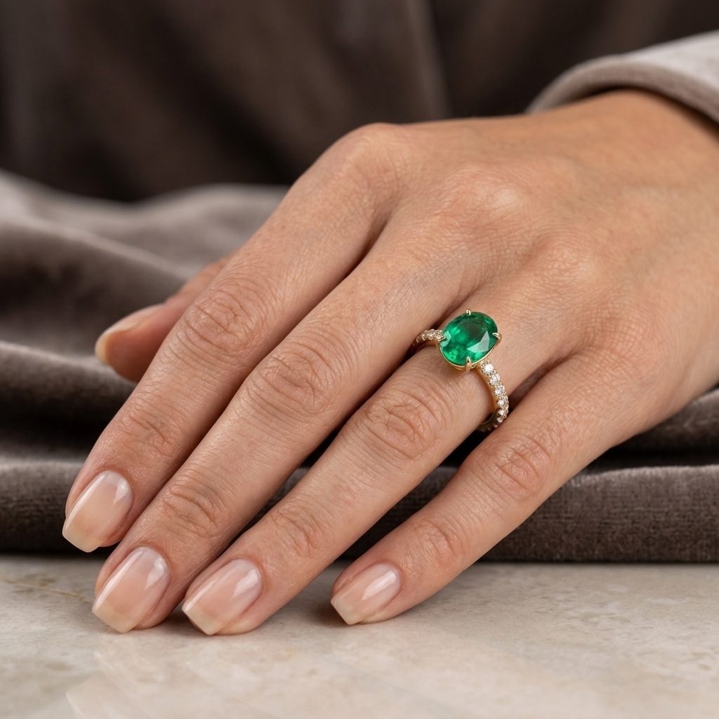 Oval Lab Emerald Pavé Band Ring