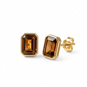 Smoky Quartz Emerald Cut Stud Earrings