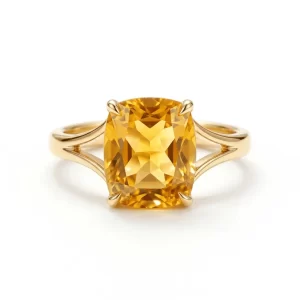 Cushion Cut Citrine Solitaire Ring